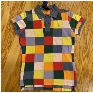 Vintage Ralph Lauren Blue Label NEW Polo Shirt Patchwork Multi Color Womens S